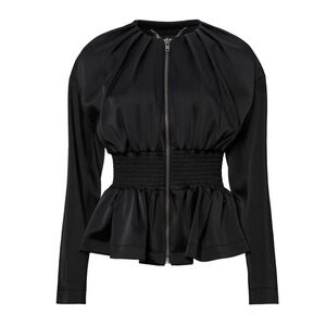 Altuzarra Kitriani Silk Peplum Jacket Black Smocked Waist Zip Front size M/6/38